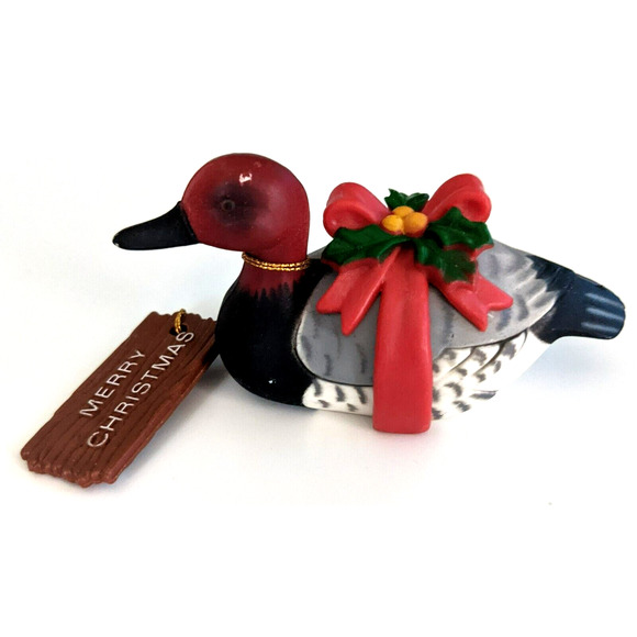 Vintage Christmas Decoration Tree Ornament Carved Wood Duck Enesco Made in HK - Picture 1 of 7